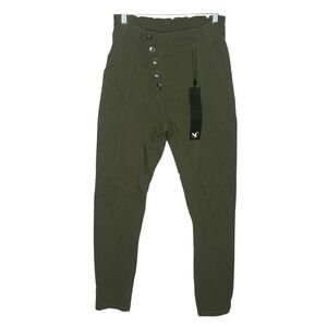 NU Denmark Olive Green High Rise Button-Up Paper Bag Style Pants NWT